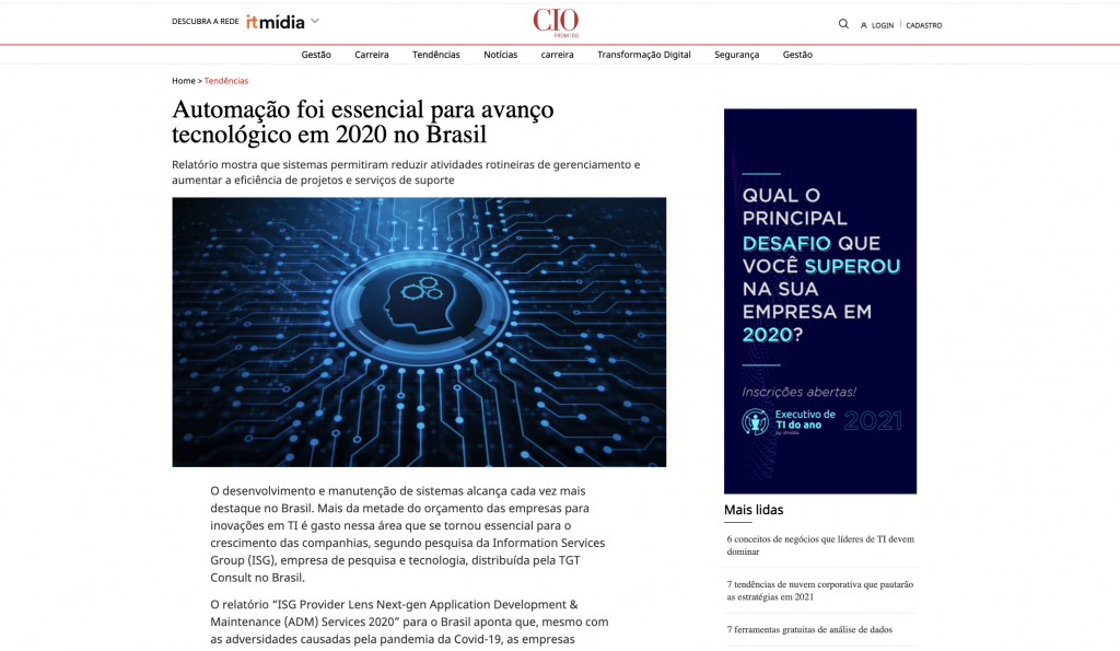 Automação foi essencial para avanço tecnológico em 2020 no Brasil